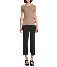 KARL LAGERFELD PARIS Knit Round Neck Short Sleeve Top