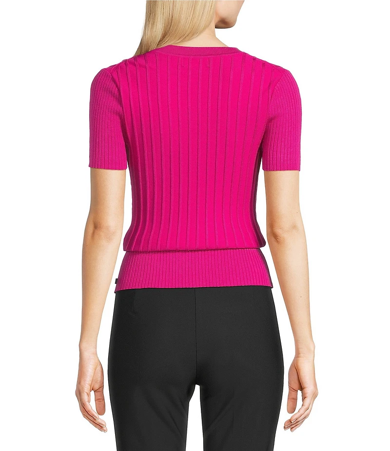 KARL LAGERFELD PARIS Knit Round Neck Short Sleeve Top