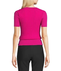 KARL LAGERFELD PARIS Knit Round Neck Short Sleeve Top