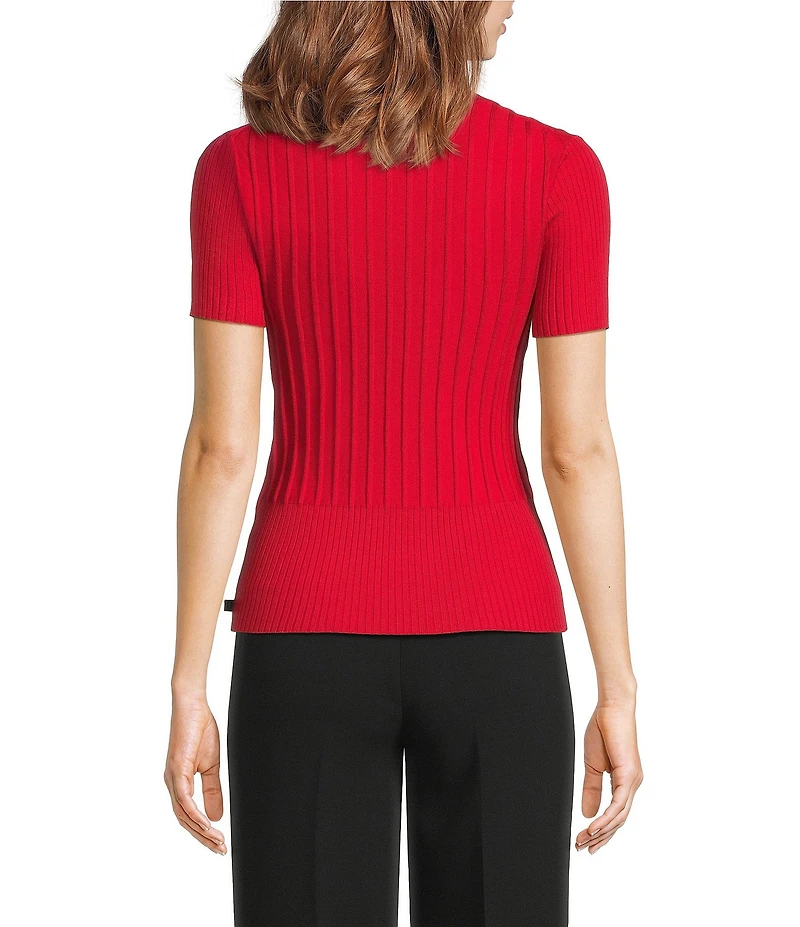 KARL LAGERFELD PARIS Knit Round Neck Short Sleeve Top