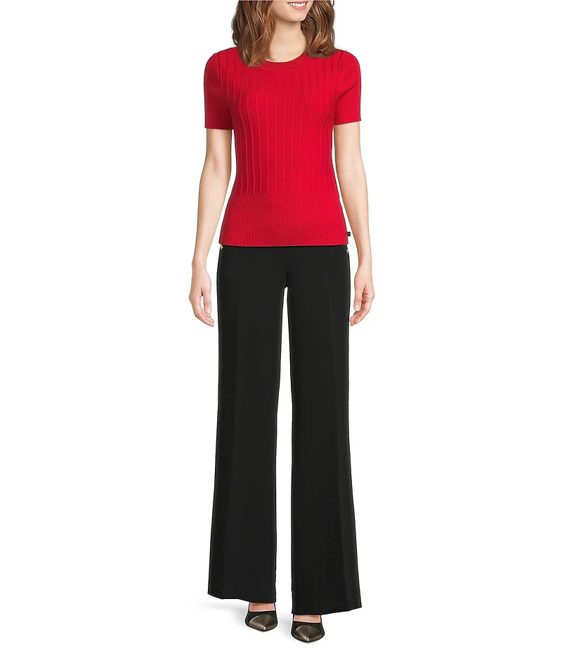 KARL LAGERFELD PARIS Knit Round Neck Short Sleeve Top