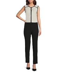 KARL LAGERFELD PARIS Knit Round Neck Sleeveless Contrast Pipe Trim Top