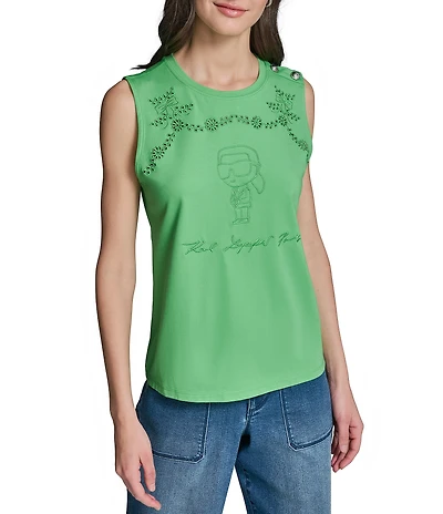 KARL LAGERFELD PARIS Knit Round Neck Sleeveless Tank