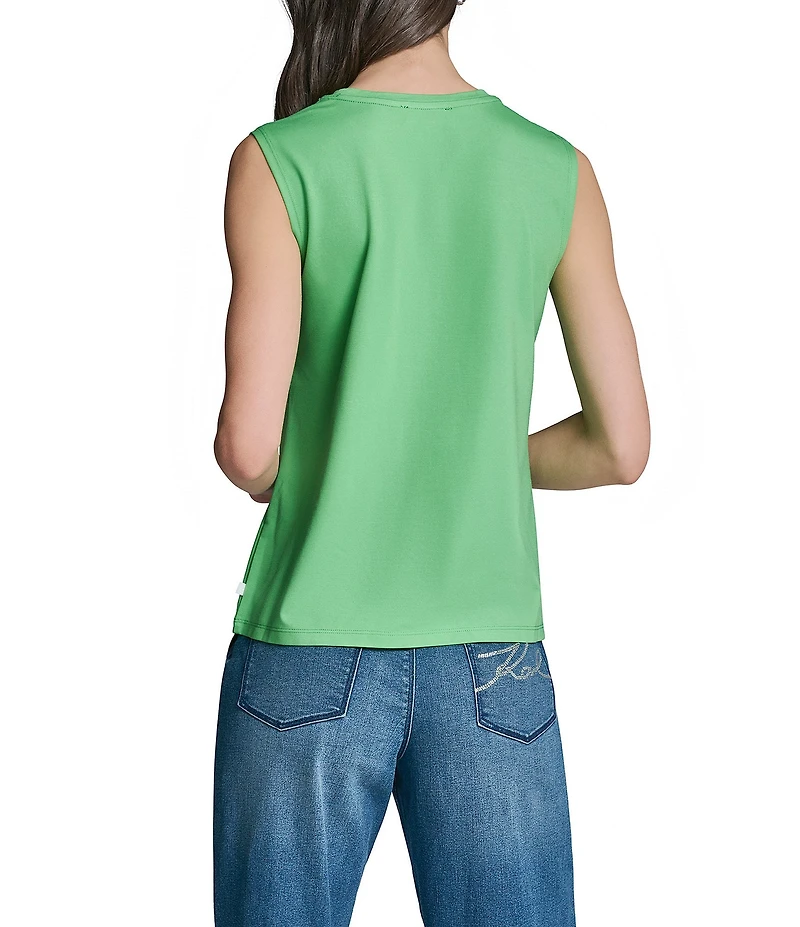 KARL LAGERFELD PARIS Knit Round Neck Sleeveless Tank