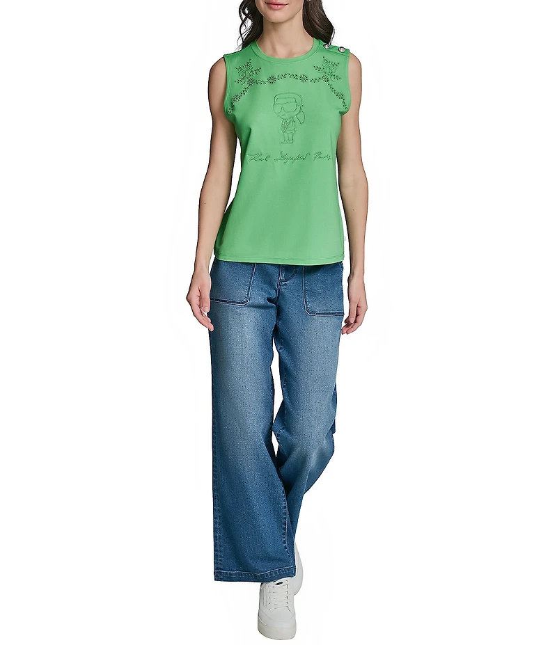 KARL LAGERFELD PARIS Knit Round Neck Sleeveless Tank