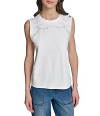 KARL LAGERFELD PARIS Knit Round Neck Sleeveless Tank