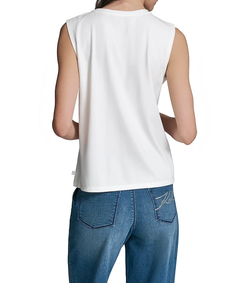 KARL LAGERFELD PARIS Knit Round Neck Sleeveless Tank