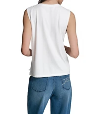 KARL LAGERFELD PARIS Knit Round Neck Sleeveless Tank