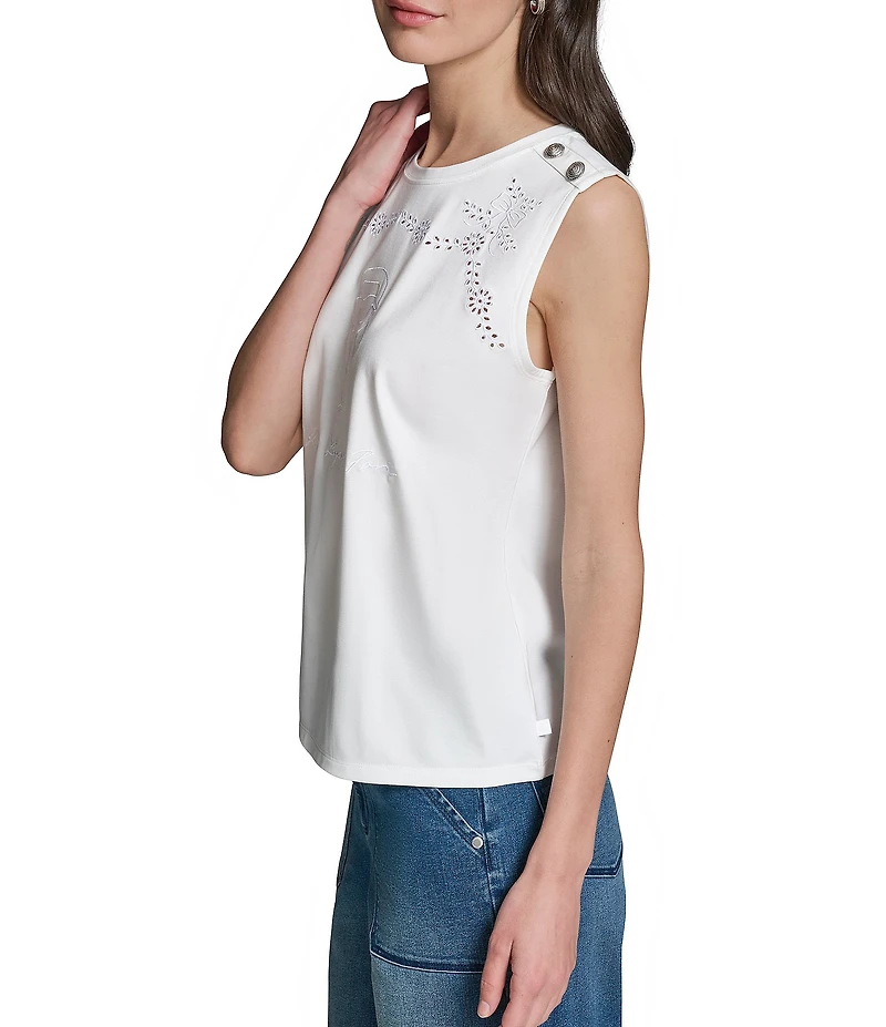 KARL LAGERFELD PARIS Knit Round Neck Sleeveless Tank