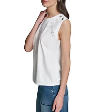 KARL LAGERFELD PARIS Knit Round Neck Sleeveless Tank