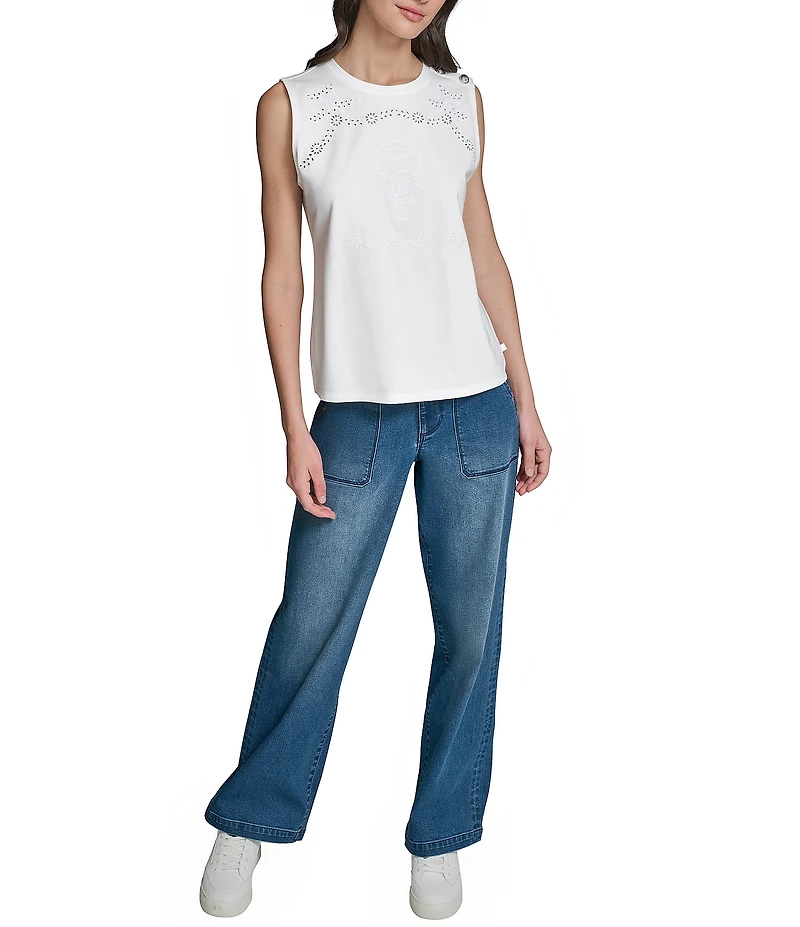 KARL LAGERFELD PARIS Knit Round Neck Sleeveless Tank