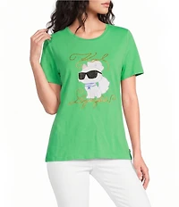 KARL LAGERFELD PARIS Knit Sailor Crew Neck Short Sleeve Sailor Choupette Logo Tee