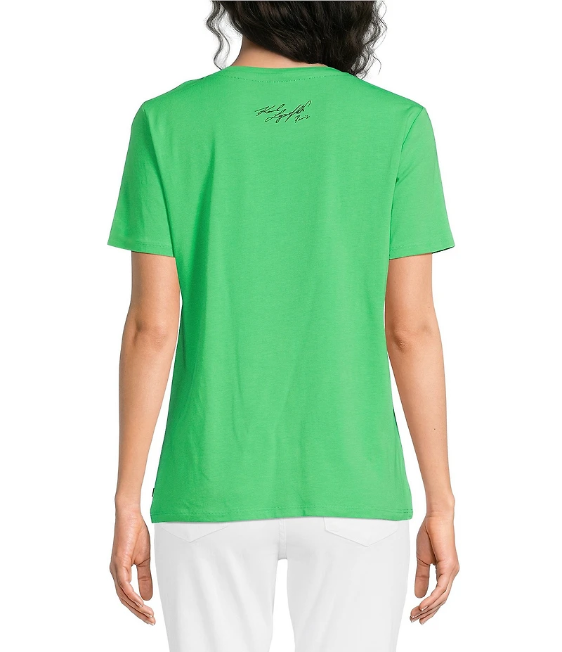 KARL LAGERFELD PARIS Knit Sailor Crew Neck Short Sleeve Sailor Choupette Logo Tee