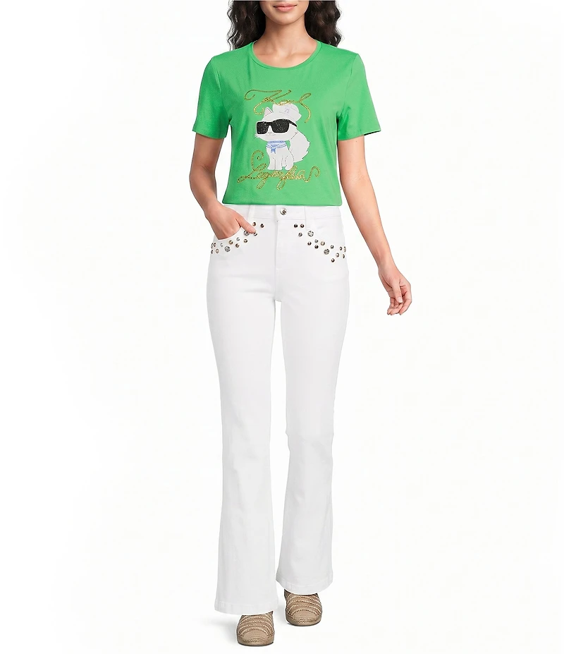 KARL LAGERFELD PARIS Knit Sailor Crew Neck Short Sleeve Sailor Choupette Logo Tee