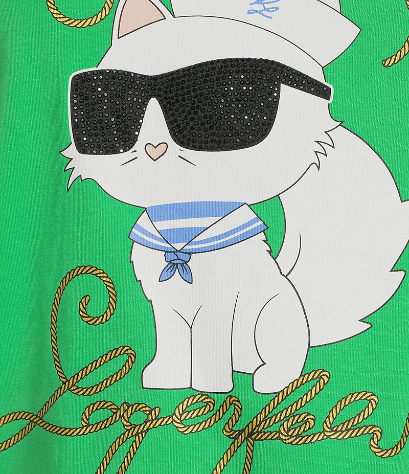 KARL LAGERFELD PARIS Knit Sailor Crew Neck Short Sleeve Sailor Choupette Logo Tee
