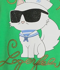 KARL LAGERFELD PARIS Knit Sailor Crew Neck Short Sleeve Sailor Choupette Logo Tee