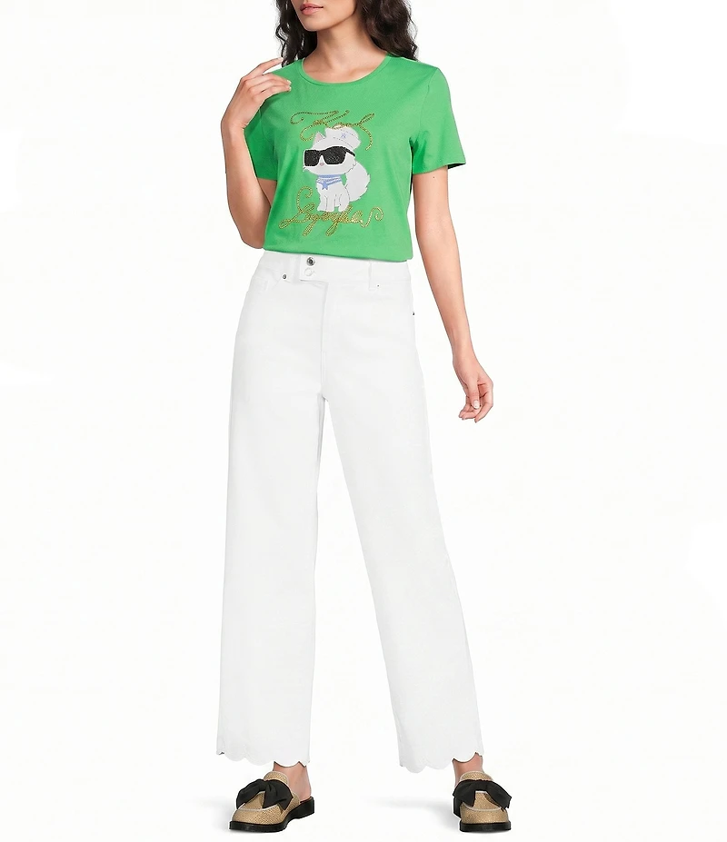 KARL LAGERFELD PARIS Knit Sailor Crew Neck Short Sleeve Sailor Choupette Logo Tee