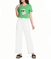 KARL LAGERFELD PARIS Knit Sailor Crew Neck Short Sleeve Sailor Choupette Logo Tee
