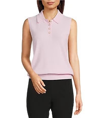KARL LAGERFELD PARIS Knit Scalloped Collared Sleeveless Polo Sweater