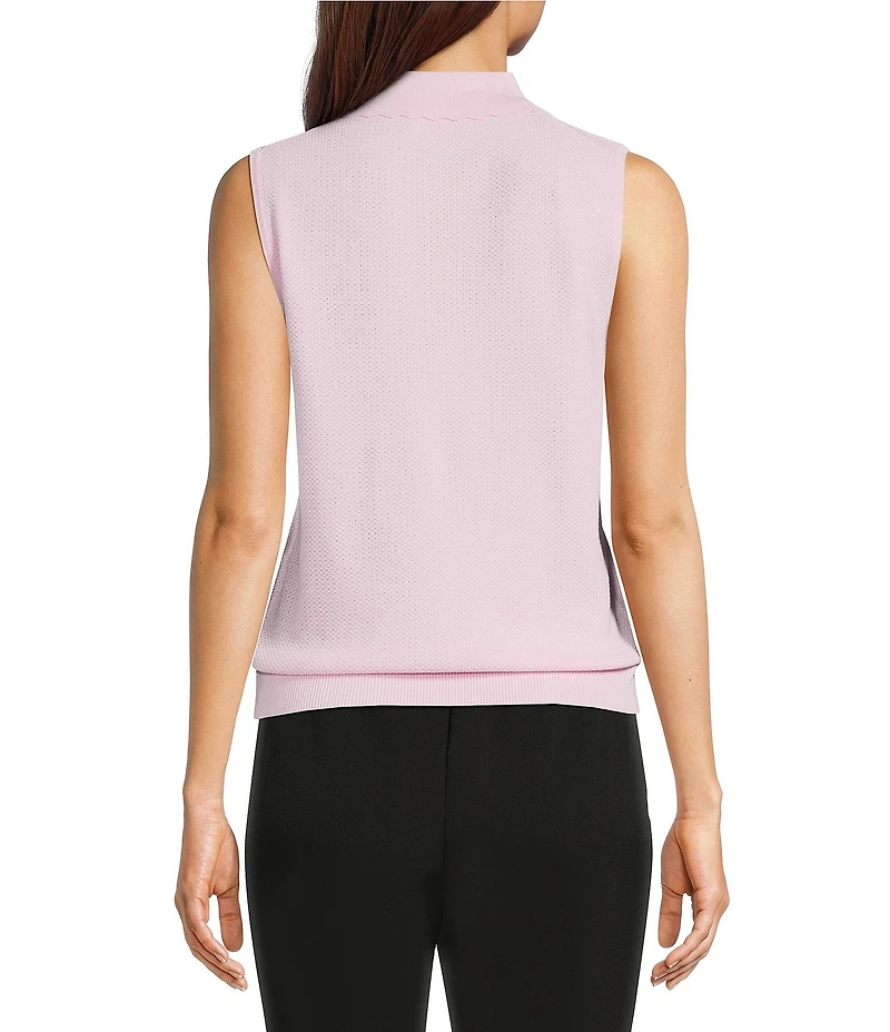 KARL LAGERFELD PARIS Knit Scalloped Collared Sleeveless Polo Sweater
