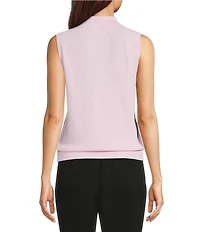 KARL LAGERFELD PARIS Knit Scalloped Collared Sleeveless Polo Sweater