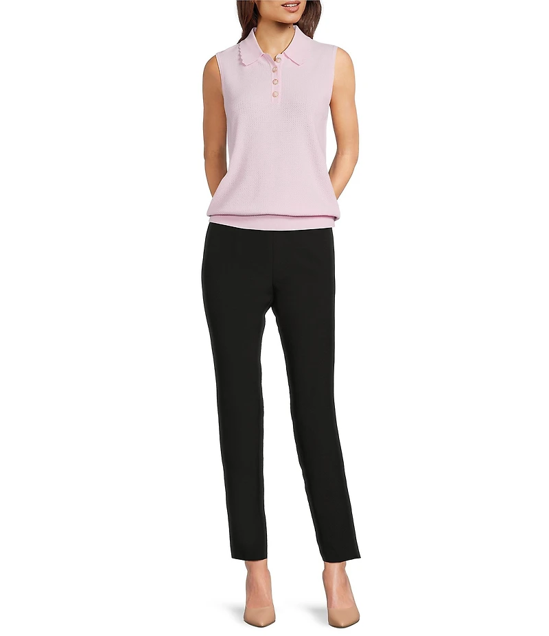 KARL LAGERFELD PARIS Knit Scalloped Collared Sleeveless Polo Sweater