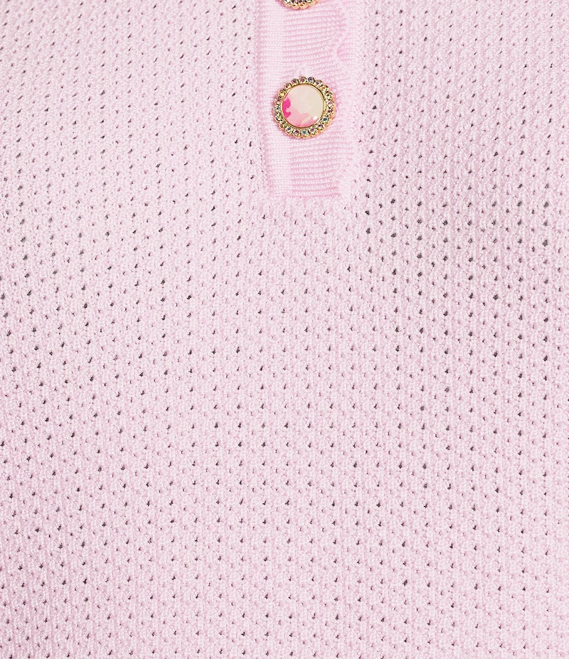 KARL LAGERFELD PARIS Knit Scalloped Collared Sleeveless Polo Sweater