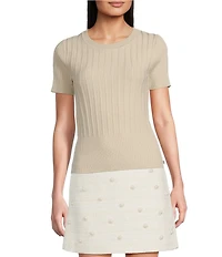 KARL LAGERFELD PARIS Knit Scoop Neck Short Sleeve Ribbed Top