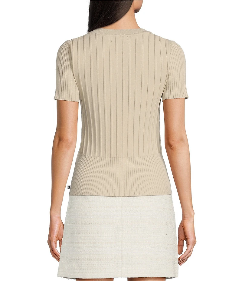 KARL LAGERFELD PARIS Knit Scoop Neck Short Sleeve Ribbed Top