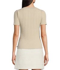 KARL LAGERFELD PARIS Knit Scoop Neck Short Sleeve Ribbed Top