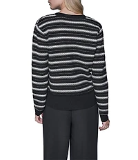 KARL LAGERFELD PARIS Knit Stripe V-Neck Long Sleeve Cardigan