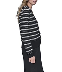 KARL LAGERFELD PARIS Knit Stripe V-Neck Long Sleeve Cardigan