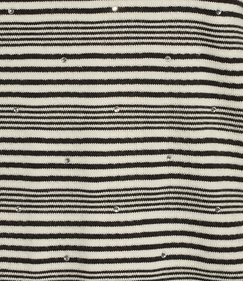 KARL LAGERFELD PARIS Knit Stripe Crew Neck Short Sleeve Contrast Trim Sweater