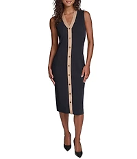 Karl Lagerfeld Paris Knit Sweater V-Neck Sleeveless Midi Dress