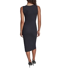Karl Lagerfeld Paris Knit Sweater V-Neck Sleeveless Midi Dress