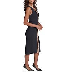 Karl Lagerfeld Paris Knit Sweater V-Neck Sleeveless Midi Dress
