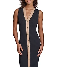Karl Lagerfeld Paris Knit Sweater V-Neck Sleeveless Midi Dress