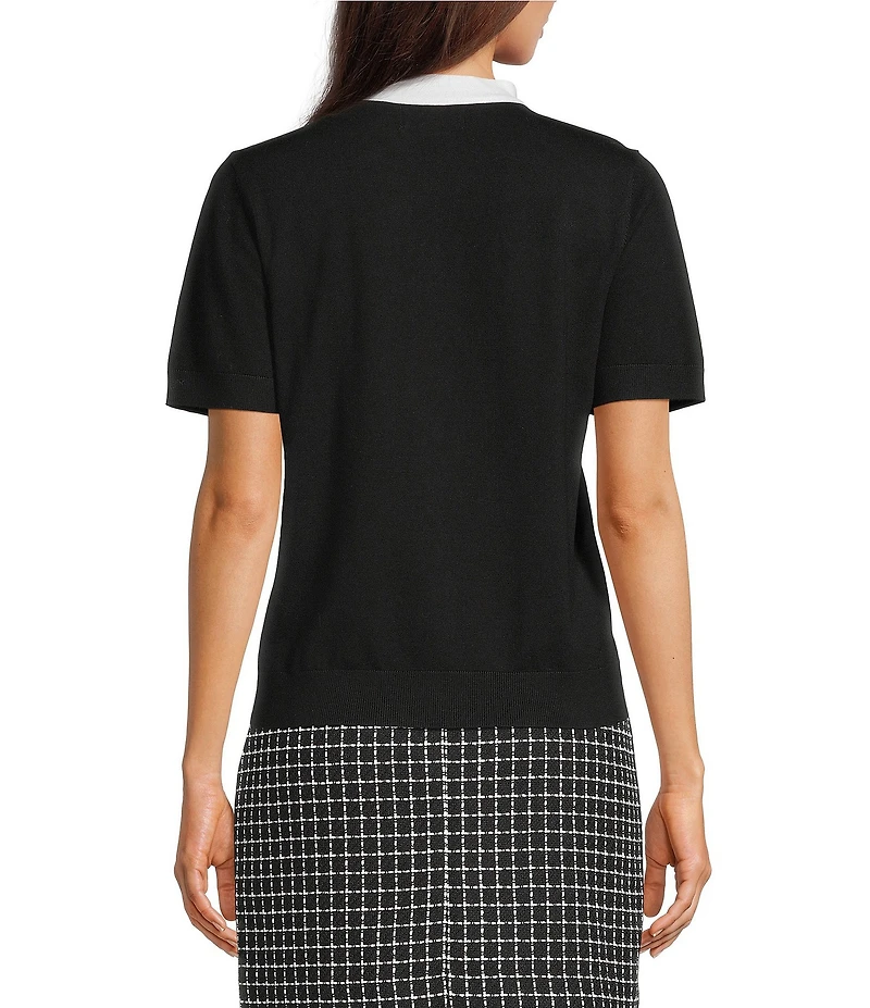 KARL LAGERFELD PARIS Knit V-Neck Bow Short Sleeve Top