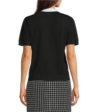 KARL LAGERFELD PARIS Knit V-Neck Bow Short Sleeve Top