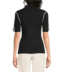 KARL LAGERFELD PARIS Knit V-Neck Short Sleeve Contrast Top