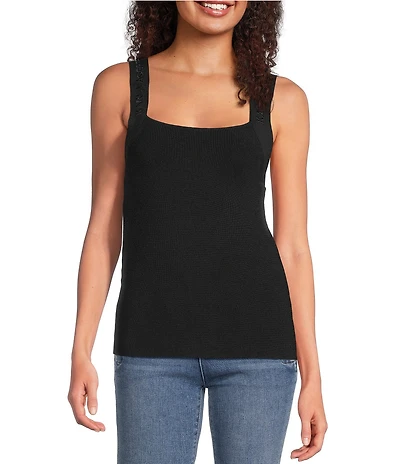 KARL LAGERFELD PARIS Knit Square Neck Sleeveless Tank