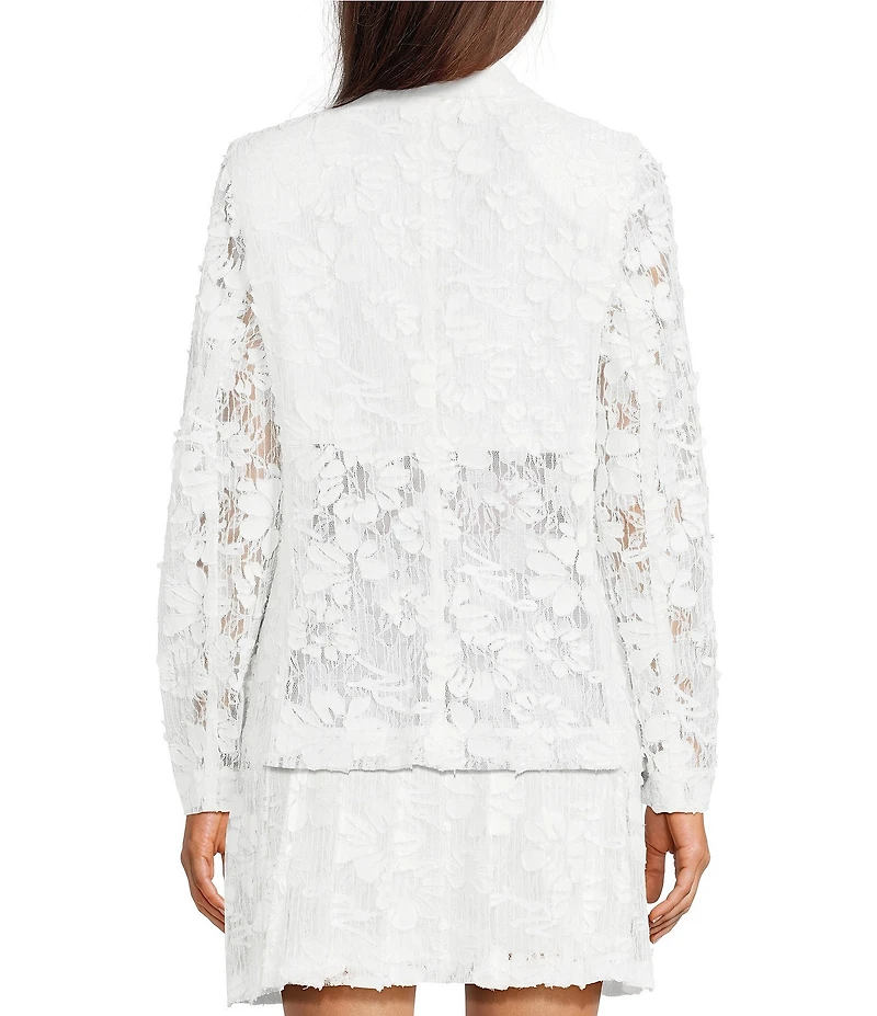 KARL LAGERFELD PARIS Lace Notch Collar Long Sleeve Blazer