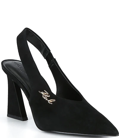 KARL LAGERFELD PARIS Lauryn Suede Slingback Block Heel Pumps