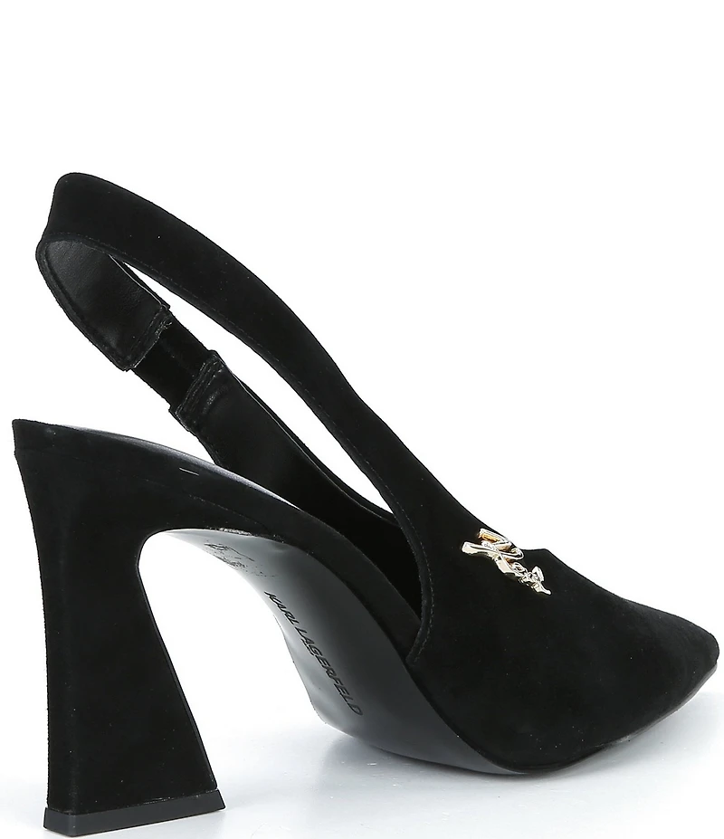 KARL LAGERFELD PARIS Lauryn Suede Slingback Block Heel Pumps
