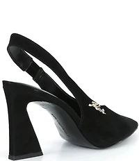 KARL LAGERFELD PARIS Lauryn Suede Slingback Block Heel Pumps