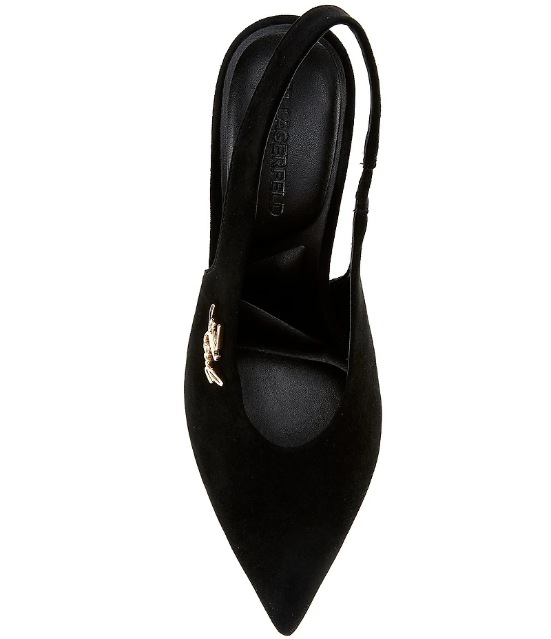 KARL LAGERFELD PARIS Lauryn Suede Slingback Block Heel Pumps