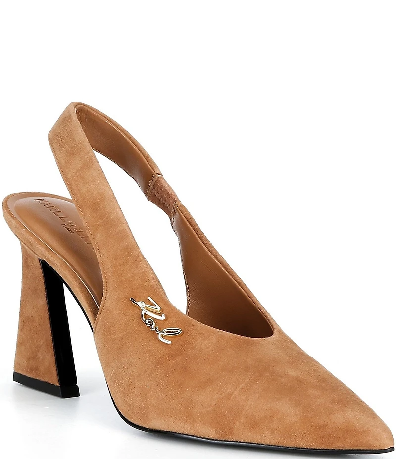 KARL LAGERFELD PARIS Lauryn Suede Slingback Block Heel Pumps
