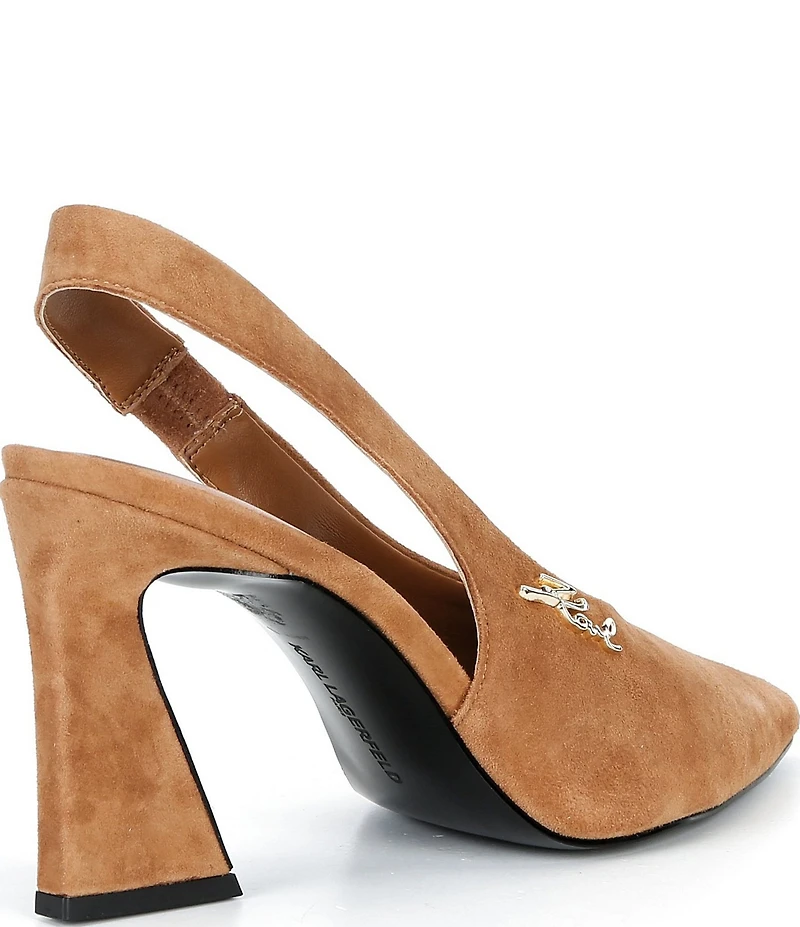 KARL LAGERFELD PARIS Lauryn Suede Slingback Block Heel Pumps