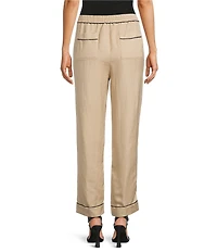 KARL LAGERFELD PARIS Linen-Blend Contrast Trim Drawstring Pull-On Pants