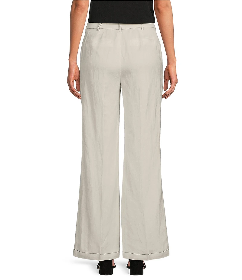 KARL LAGERFELD PARIS Linen Blend Flat Front Wide Leg Pants